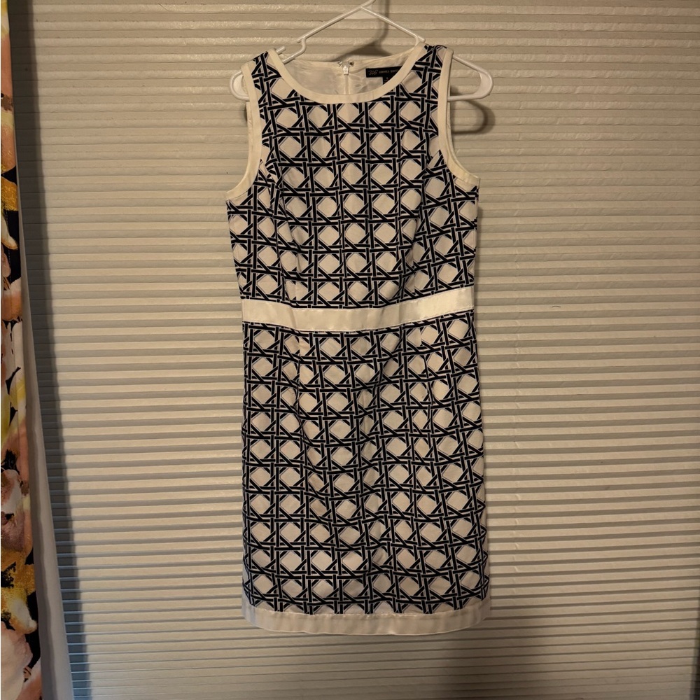 Brooks Brothers Navy and White Geometric Midi Dress